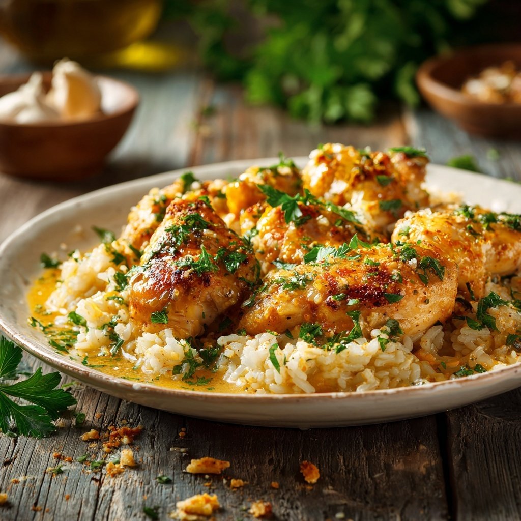 Garlic Butter Chicken And Rice Dinner
