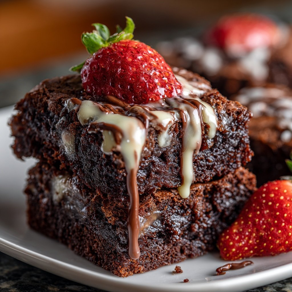 Cottage Cheese Brownies with Strawberry Cream